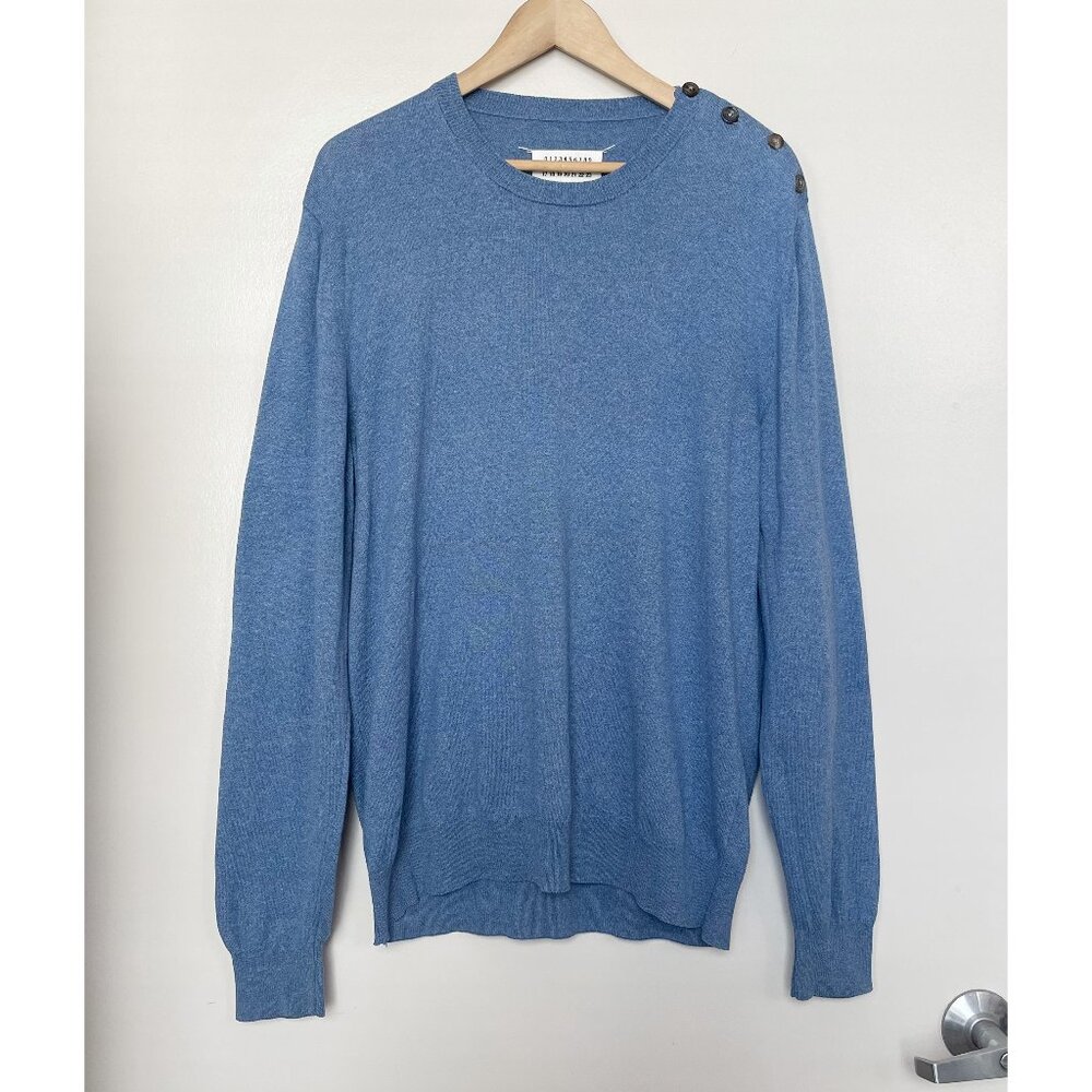Maison Martin Margiela 14 Denim Elbow Patch Knit Pullover Sweater Sz XL M L